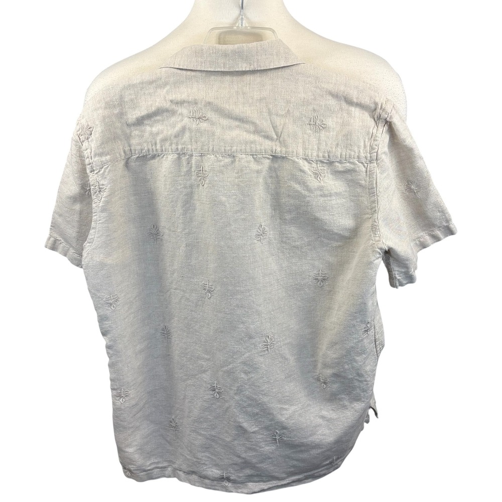 Zara Mens Large Linen Blend‎ Embroidered Leaf Camp Collar Short Sleeve Beige - Picture 2 of 6